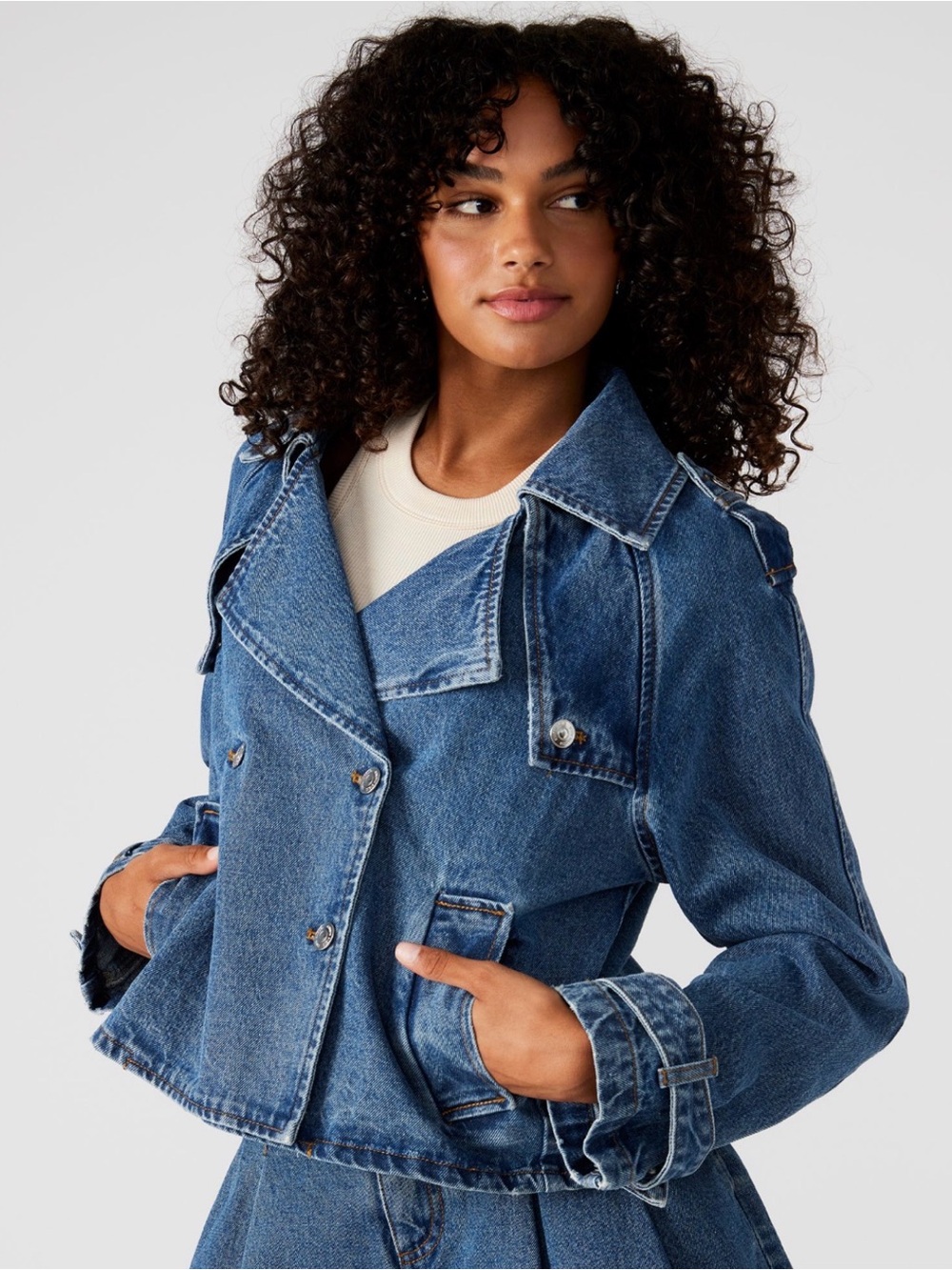 NWOT VICI Denim Double-Breasted Cropped Jacket